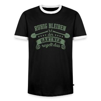 Ruhig bleiben der Gärtner regelt das - Männer Kontrast-T-Shirt - Schwarz/Weiß - Vorne - AI Model Female 172 light (172cm) & AI Model Male 178 light (178cm)