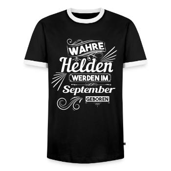 wahre Helden werden im september geboren - Männer Kontrast-T-Shirt - Schwarz/Weiß - Vorne - AI Model Female 172 light (172cm) & AI Model Male 178 light (178cm)