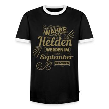 wahre Helden werden im september geboren - Männer Kontrast-T-Shirt - Schwarz/Weiß - Vorne - AI Model Female 172 light (172cm) & AI Model Male 178 light (178cm)