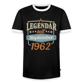 Legendär seit September 1962 Sprüche - Männer Kontrast-T-Shirt - Schwarz/Weiß - Vorne - AI Model Female 172 light (172cm) & AI Model Male 178 light (178cm)