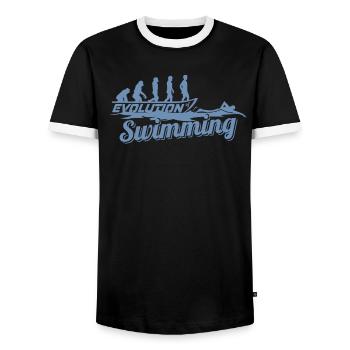 Evolution des Schwimmers der Schwimmerin - Männer Kontrast-T-Shirt - Schwarz/Weiß - Vorne - AI Model Female 172 light (172cm) & AI Model Male 178 light (178cm)
