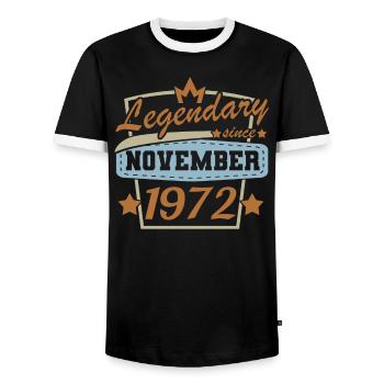 Legendär seit November 1972 Retro Sprüche 50. - Männer Kontrast-T-Shirt - Schwarz/Weiß - Vorne - AI Model Female 172 light (172cm) & AI Model Male 178 light (178cm)
