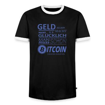 Bitcoin Sprüche Geld allein macht nicht glücklich - Männer Kontrast-T-Shirt - Schwarz/Weiß - Vorne - AI Model Female 172 light (172cm) & AI Model Male 178 light (178cm)
