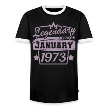 Legendary since January 1973 Retro - Men's Ringer Shirt - black/white - Front - AI Model Female 172 light (172cm) & AI Model Male 178 light (178cm)