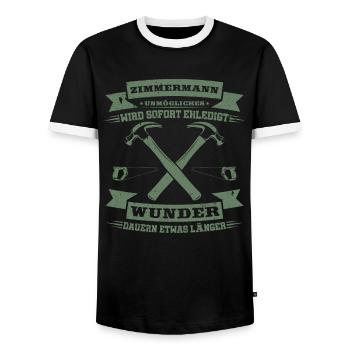 Zimmermann Unmögliches wird sofort erledigt - Männer Kontrast-T-Shirt - Schwarz/Weiß - Vorne - AI Model Female 172 light (172cm) & AI Model Male 178 light (178cm)