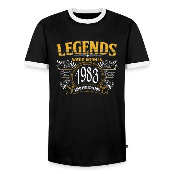 Des légendes sont nées en 1983 Don - T-shirt contrasté Homme - noir/blanc - Devant - AI Model Female 172 light (172cm) & AI Model Male 178 light (178cm)