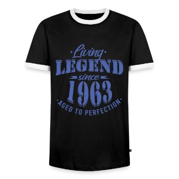 Living legend since 1963 sayings - Men's Ringer Shirt - black/white - Front - AI Model Female 172 light (172cm) & AI Model Male 178 light (178cm)