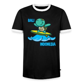 Turtle Surfer Surfboard Sunglasses Kawaii - Men's Ringer Shirt - black/white - Front - AI Model Female 172 light (172cm) & AI Model Male 178 light (178cm)