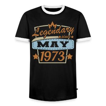 May 1973 Retro Birthday - Men's Ringer Shirt - black/white - Front - AI Model Female 172 light (172cm) & AI Model Male 178 light (178cm)