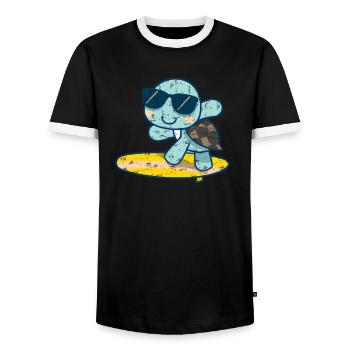 Cute turtle on surfboard with sunglasses - Men's Ringer Shirt - black/white - Front - AI Model Female 172 light (172cm) & AI Model Male 178 light (178cm)