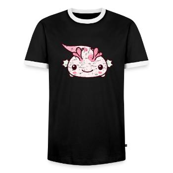 Sweet axolotl design in kawaii style - Men's Ringer Shirt - black/white - Front - AI Model Female 172 light (172cm) & AI Model Male 178 light (178cm)