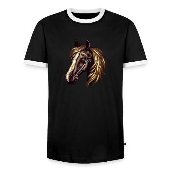 Horse Horse Head Elegant Watercolors Paints - Men's Ringer Shirt - black/white - Front - AI Model Female 172 light (172cm) & AI Model Male 178 light (178cm)