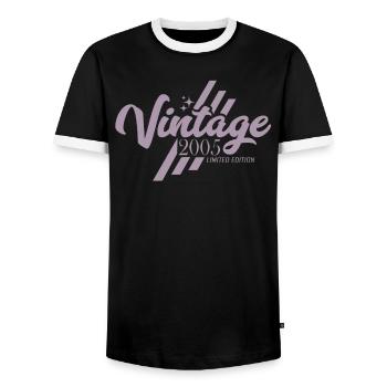 Millésime 2005 Anniversaire Dictons - T-shirt contrasté Homme - noir/blanc - Devant - AI Model Female 172 light (172cm) & AI Model Male 178 light (178cm)