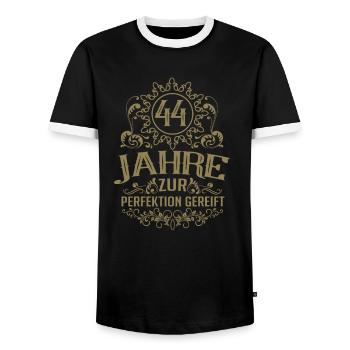 44 Jahre zur Perfektion gereift - Männer Kontrast-T-Shirt - Schwarz/Weiß - Vorne - AI Model Female 172 light (172cm) & AI Model Male 178 light (178cm)