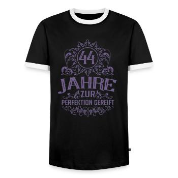 44 Jahre zur Perfektion gereift - Männer Kontrast-T-Shirt - Schwarz/Weiß - Vorne - AI Model Female 172 light (172cm) & AI Model Male 178 light (178cm)