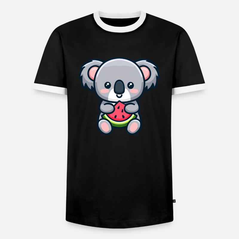 sweet koala eats red watermelon - Men's Ringer Shirt - black/white