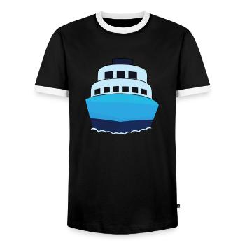 Design de bateau de croisière Bleu Minimaliste - T-shirt contrasté Homme - noir/blanc - Devant - AI Model Female 172 light (172cm) & AI Model Male 178 light (178cm)