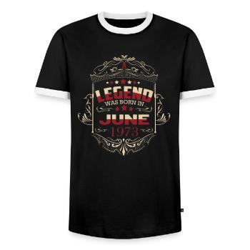Juni 1973 Geburtstag Legende Sprüche - Männer Kontrast-T-Shirt - Schwarz/Weiß - Vorne - AI Model Female 172 light (172cm) & AI Model Male 178 light (178cm)
