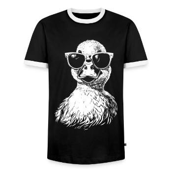 Cool Duck Sunglasses Summer Graphic - Men's Ringer Shirt - black/white - Front - AI Model Female 172 light (172cm) & AI Model Male 178 light (178cm)