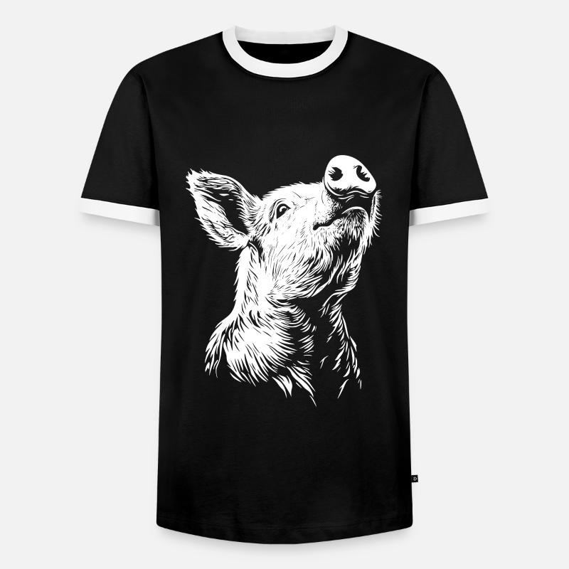 Silhouette de cochon mignon - T-shirt contrasté Homme - noir/blanc