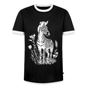 Zebra Blumen Floral - Männer Kontrast-T-Shirt - Schwarz/Weiß - Vorne - AI Model Female 172 light (172cm) & AI Model Male 178 light (178cm)