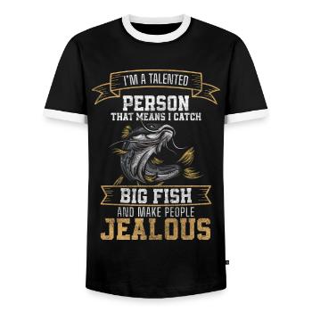 Pêcheur, Pêche, Loisirs, Eau - T-shirt contrasté Homme - noir/blanc - Devant - AI Model Female 172 light (172cm) & AI Model Male 178 light (178cm)