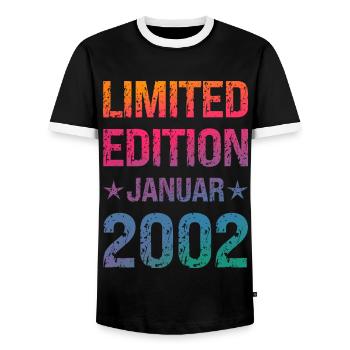 Fête d’anniversaire en édition limitée Vintage 2002 - T-shirt contrasté Homme - noir/blanc - Devant - AI Model Female 172 light (172cm) & AI Model Male 178 light (178cm)