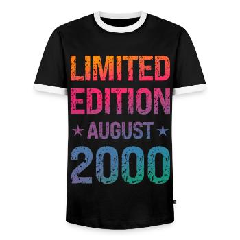 Limited Edition Birthday Party Vintage 2000's - Men's Ringer Shirt - black/white - Front - AI Model Female 172 light (172cm) & AI Model Male 178 light (178cm)