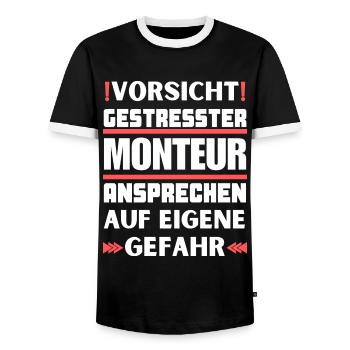 Don't talk to a stressed fitter! - Men's Ringer Shirt - black/white - Front - AI Model Female 172 light (172cm) & AI Model Male 178 light (178cm)