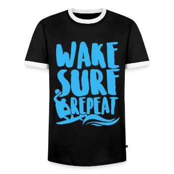 Surfing Wake Surf Repeat - Men's Ringer Shirt - black/white - Front - AI Model Female 172 light (172cm) & AI Model Male 178 light (178cm)