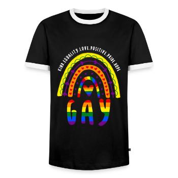 Saying LGBT Gay Pride Boho Rainbow - Men's Ringer Shirt - black/white - Front - AI Model Female 172 light (172cm) & AI Model Male 178 light (178cm)