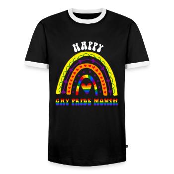 Happy Gay Pride Month LGBT Pride Boho Rainbow - Men's Ringer Shirt - black/white - Front - AI Model Female 172 light (172cm) & AI Model Male 178 light (178cm)