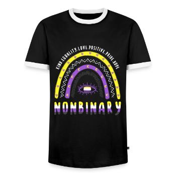 Boho Rainbow Nonbinary - Men's Ringer Shirt - black/white - Front - AI Model Female 172 light (172cm) & AI Model Male 178 light (178cm)