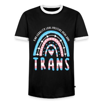 Trans Saying Trans Pride Transgender Rainbow - Men's Ringer Shirt - black/white - Front - AI Model Female 172 light (172cm) & AI Model Male 178 light (178cm)