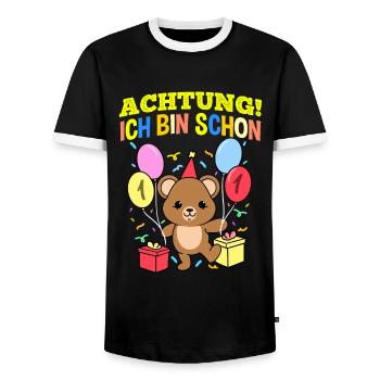 Achtung Ich Bin Schon 1 Geburtstag Teddybär - Männer Kontrast-T-Shirt - Schwarz/Weiß - Vorne - AI Model Female 172 light (172cm) & AI Model Male 178 light (178cm)