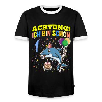 Achtung Ich Bin Schon 1 MeeresGeburtstag Delfin - Männer Kontrast-T-Shirt - Schwarz/Weiß - Vorne - AI Model Female 172 light (172cm) & AI Model Male 178 light (178cm)