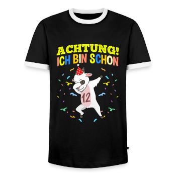 Achtung Ich Bin Schon 12 Geburtstag Ziege - Männer Kontrast-T-Shirt - Schwarz/Weiß - Vorne - AI Model Female 172 light (172cm) & AI Model Male 178 light (178cm)