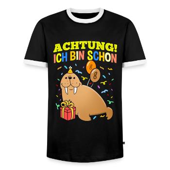 Achtung Ich Bin Schon 8 Geburtstag Walross - Männer Kontrast-T-Shirt - Schwarz/Weiß - Vorne - AI Model Female 172 light (172cm) & AI Model Male 178 light (178cm)