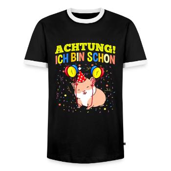 Achtung Ich Bin Schon 1 Geburtstag Meerschweinchen - Männer Kontrast-T-Shirt - Schwarz/Weiß - Vorne - AI Model Female 172 light (172cm) & AI Model Male 178 light (178cm)