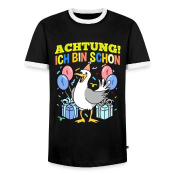 Achtung Ich Bin Schon 1 Geburtstag Möwe - Männer Kontrast-T-Shirt - Schwarz/Weiß - Vorne - AI Model Female 172 light (172cm) & AI Model Male 178 light (178cm)