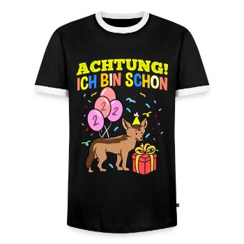 Achtung Ich Bin Schon 2 Geburtstag Schakal - Männer Kontrast-T-Shirt - Schwarz/Weiß - Vorne - AI Model Female 172 light (172cm) & AI Model Male 178 light (178cm)