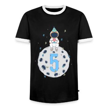 Fête d’anniversaire de l’espace du 5ème anniversaire - T-shirt contrasté Homme - noir/blanc - Devant - AI Model Female 172 light (172cm) & AI Model Male 178 light (178cm)