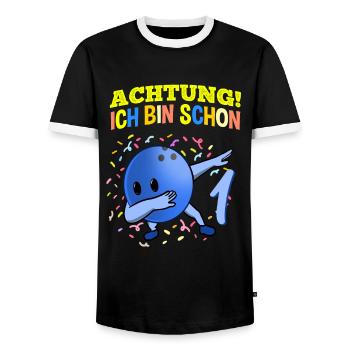 Achtung Ich Bin Schon 1 Geburtstag Bowlingkugel - Männer Kontrast-T-Shirt - Schwarz/Weiß - Vorne - AI Model Female 172 light (172cm) & AI Model Male 178 light (178cm)