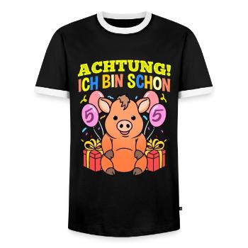 Achtung Ich Bin Schon 5 Geburtstag Warzenschwein - Männer Kontrast-T-Shirt - Schwarz/Weiß - Vorne - AI Model Female 172 light (172cm) & AI Model Male 178 light (178cm)
