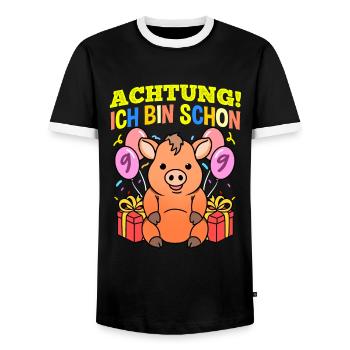 Achtung Ich Bin Schon 9 Geburtstag Warzenschwein - Männer Kontrast-T-Shirt - Schwarz/Weiß - Vorne - AI Model Female 172 light (172cm) & AI Model Male 178 light (178cm)