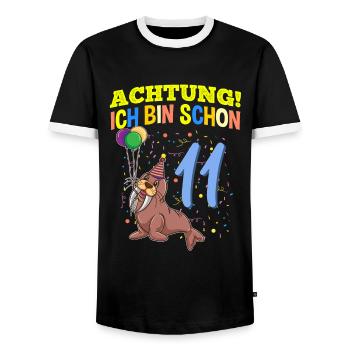 Achtung Ich Bin Schon 11 Tier Geburtstag Walross - Männer Kontrast-T-Shirt - Schwarz/Weiß - Vorne - AI Model Female 172 light (172cm) & AI Model Male 178 light (178cm)