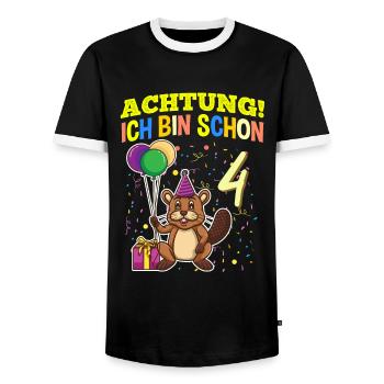 Achtung Ich Bin Schon 4 Tier Geburtstag Biber - Männer Kontrast-T-Shirt - Schwarz/Weiß - Vorne - AI Model Female 172 light (172cm) & AI Model Male 178 light (178cm)