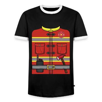 Firefighter Halloween Costume - Men's Ringer Shirt - black/white - Front - AI Model Female 172 light (172cm) & AI Model Male 178 light (178cm)