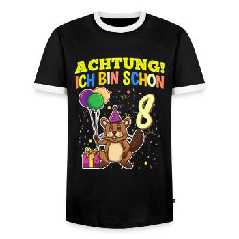 Achtung Ich Bin Schon 8 Tier Geburtstag Biber - Männer Kontrast-T-Shirt - Schwarz/Weiß - Vorne - AI Model Female 172 light (172cm) & AI Model Male 178 light (178cm)