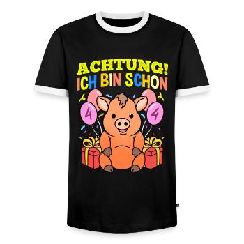 Achtung Ich Bin Schon 4 Geburtstag Warzenschwein - Männer Kontrast-T-Shirt - Schwarz/Weiß - Vorne - AI Model Female 172 light (172cm) & AI Model Male 178 light (178cm)